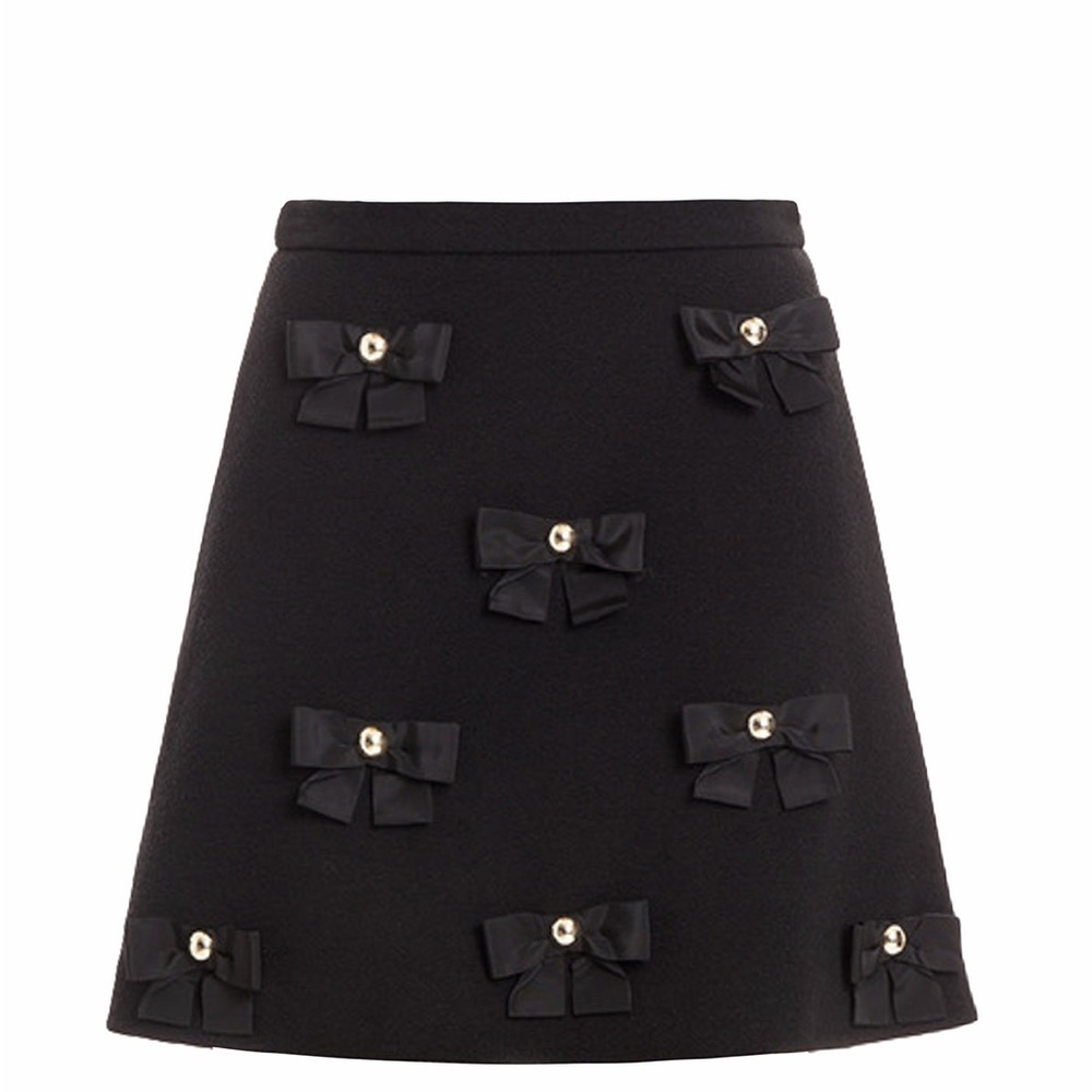 Moschino Boutique Black Bow Detailed A-Line Crepe Skirt NWOT